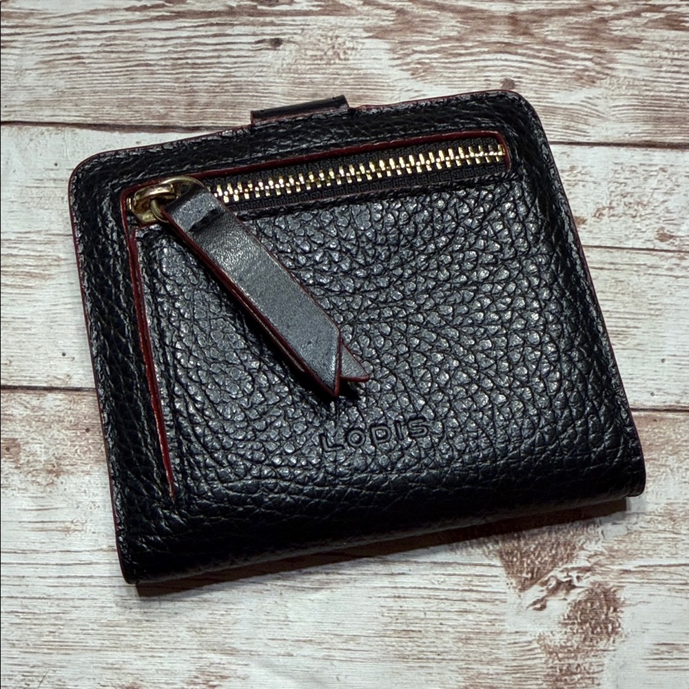 Lodis Black Pebbled Leather Card Holder Coin Purse